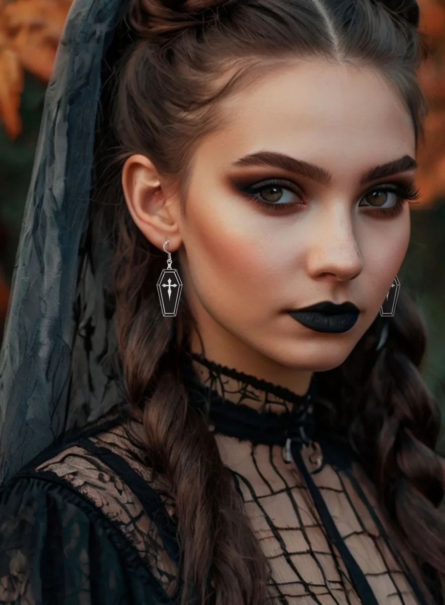 Pendientes Metálicos con Forma de Ataúd Negro - Imagen 2