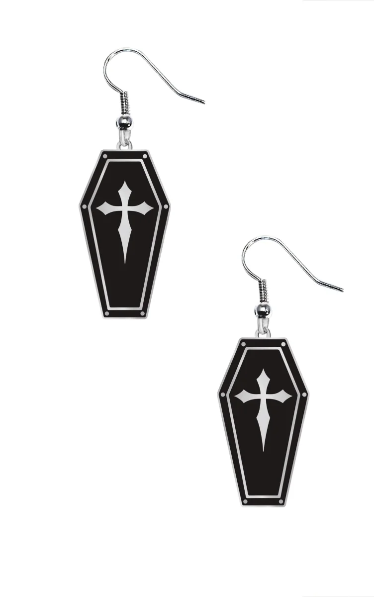 Pendientes Metálicos con Forma de Ataúd Negro