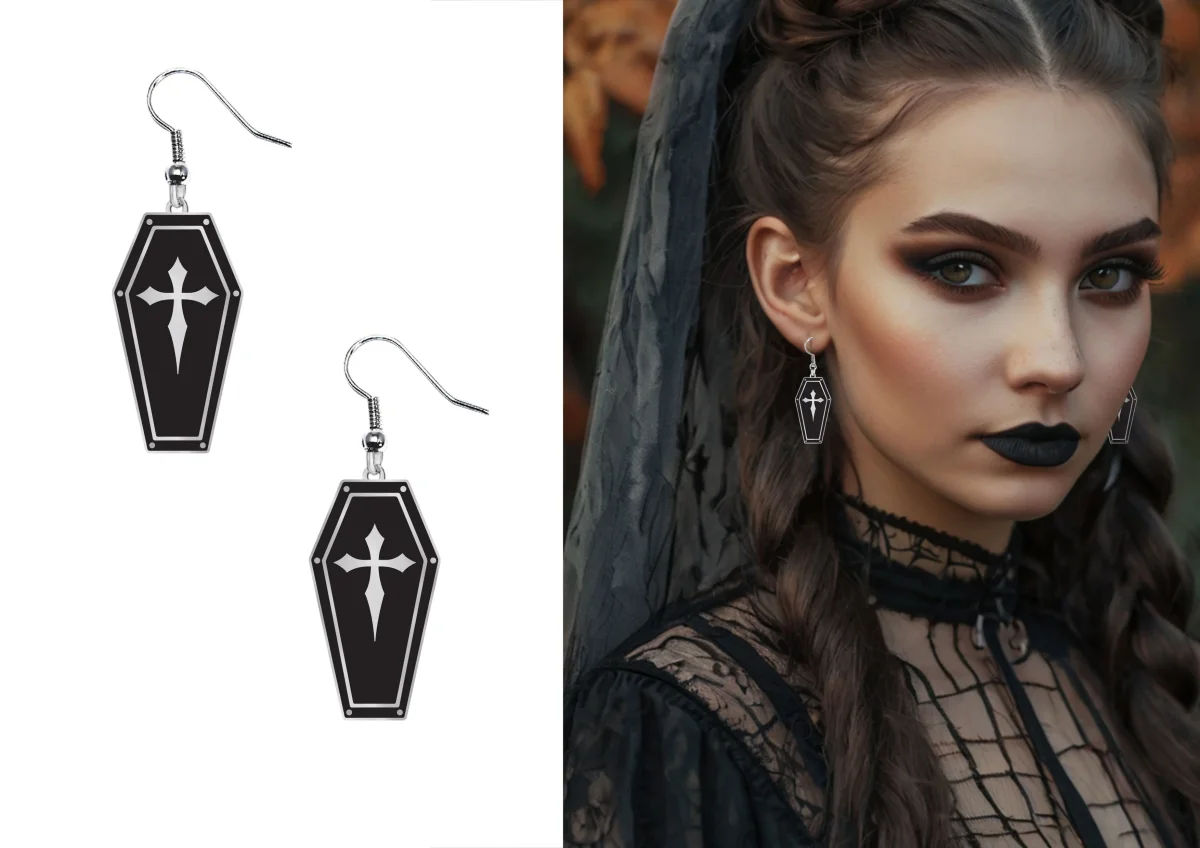 Pendientes Metálicos con Forma de Ataúd Negro - Imagen 3