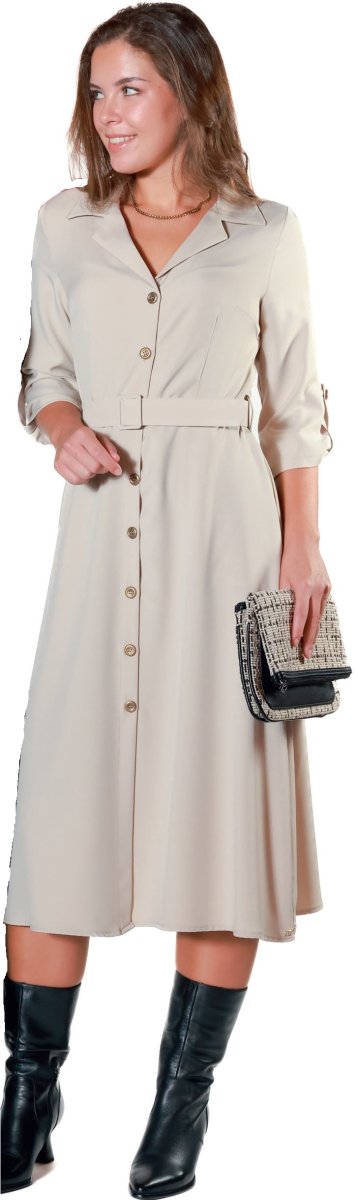 Vestido camisero con cinturón y mangas